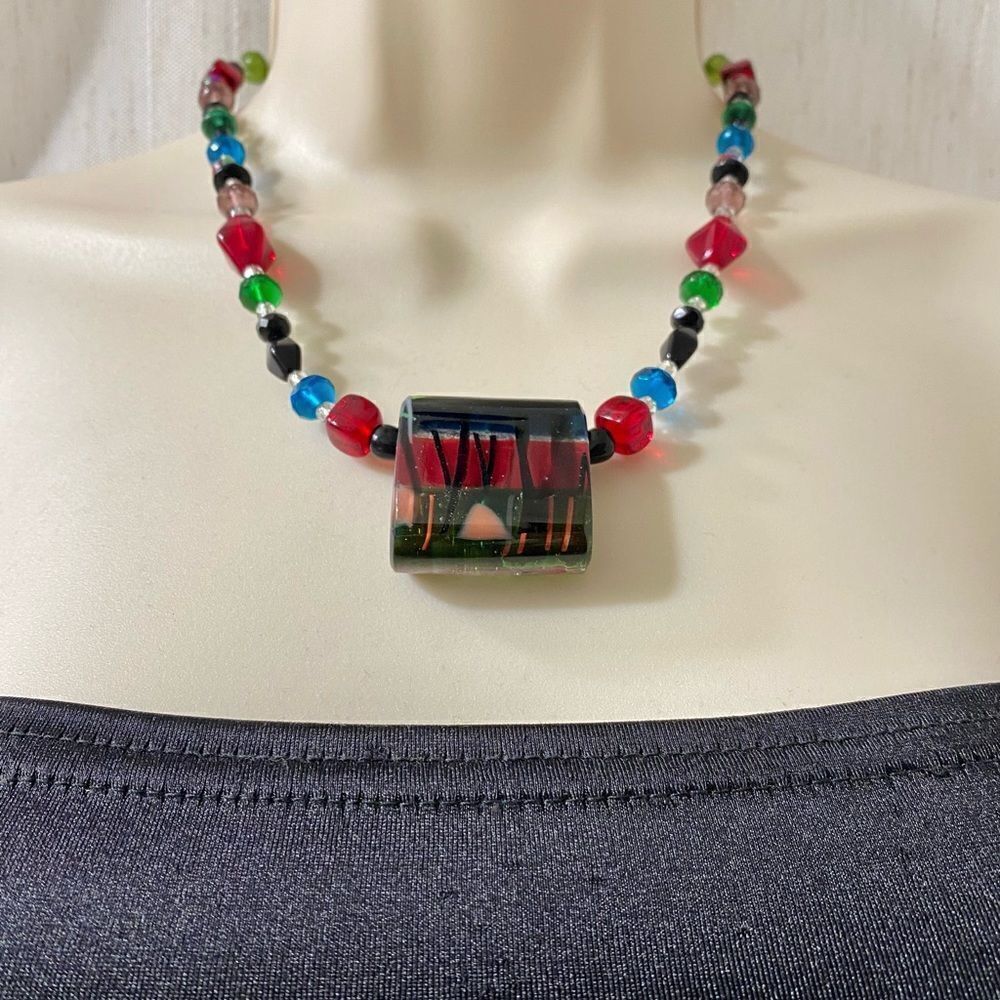 Dichroic fused glass & bead necklace